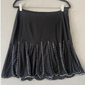 Express Skirt Women's 6 Black Scallop Beaded Flowy Swing Side ZIp